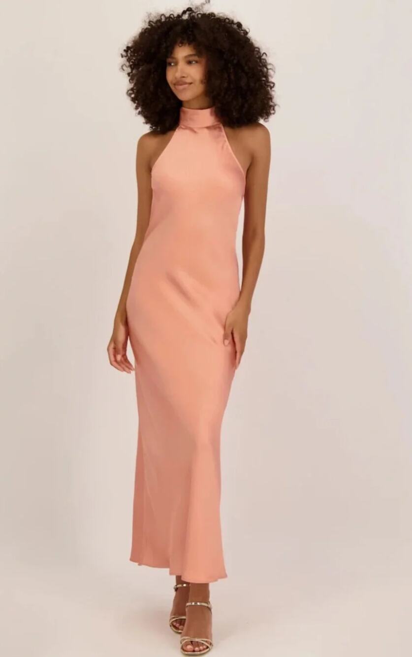 Steve Madden Halter Maxi Dress XS NWOT Honeyed Apricot Peach Gown Formal